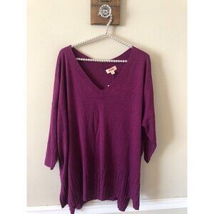 NWT EVRI Womens Plus Size 1X V-Neck Sweater Dewberry Jam